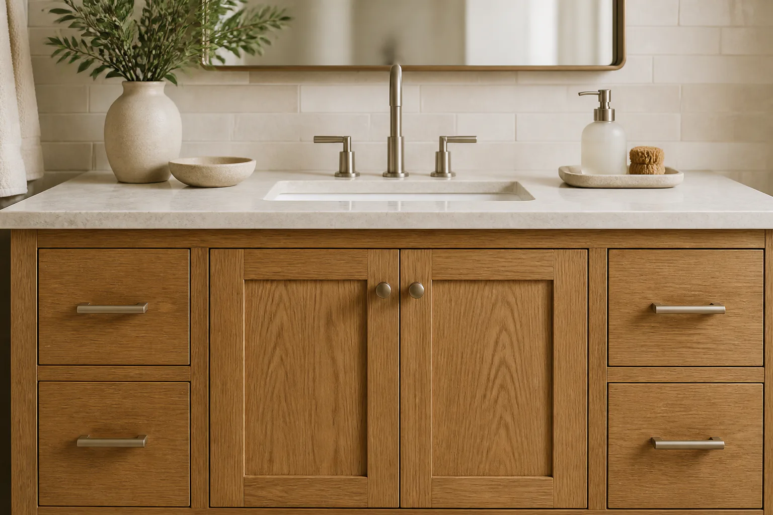 Wood bathroom vanity with sink