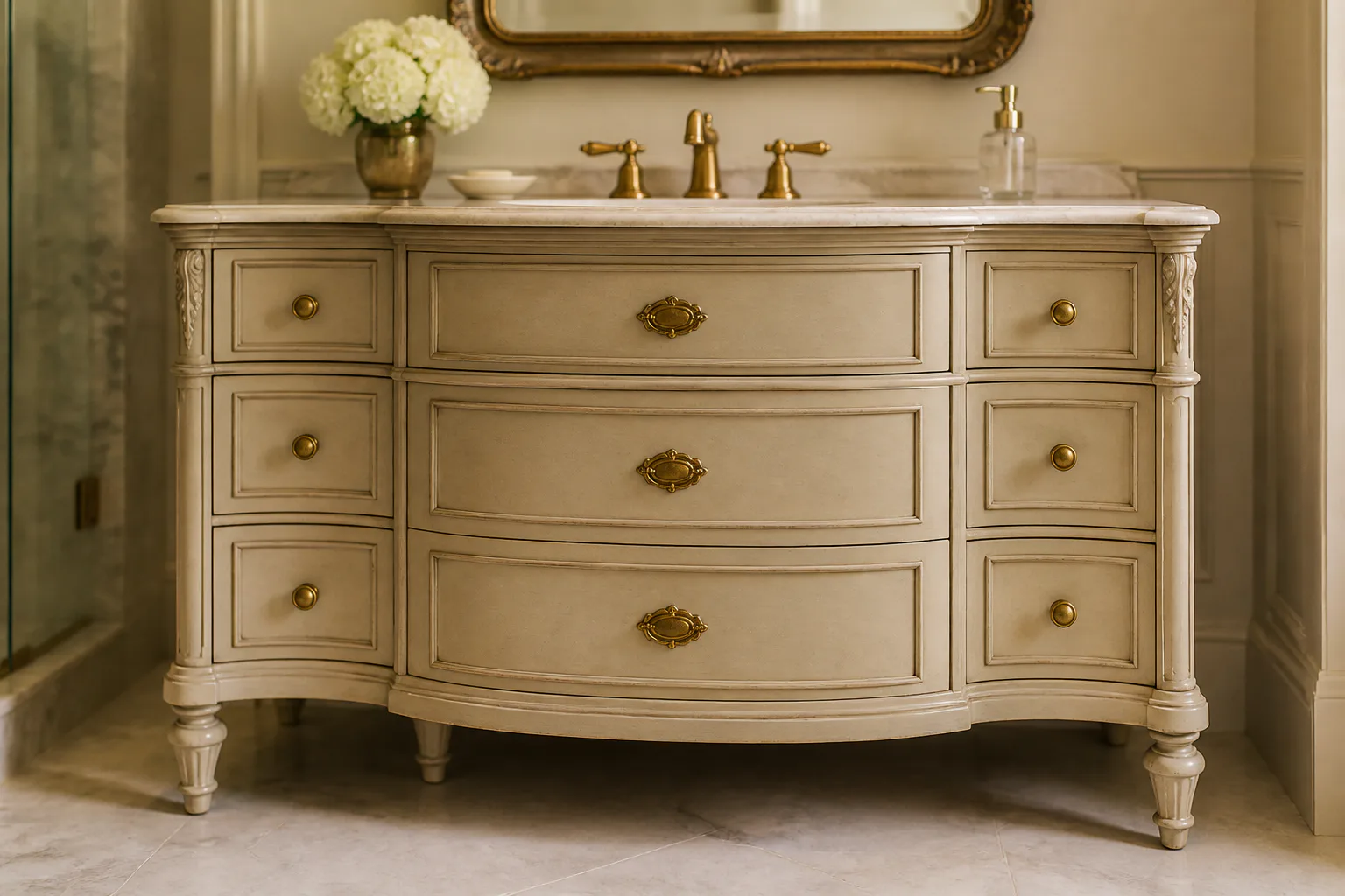 Elegant bathroom vanity with marble top