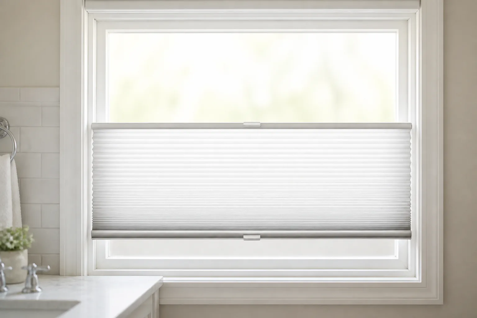 Window with white cellular shade