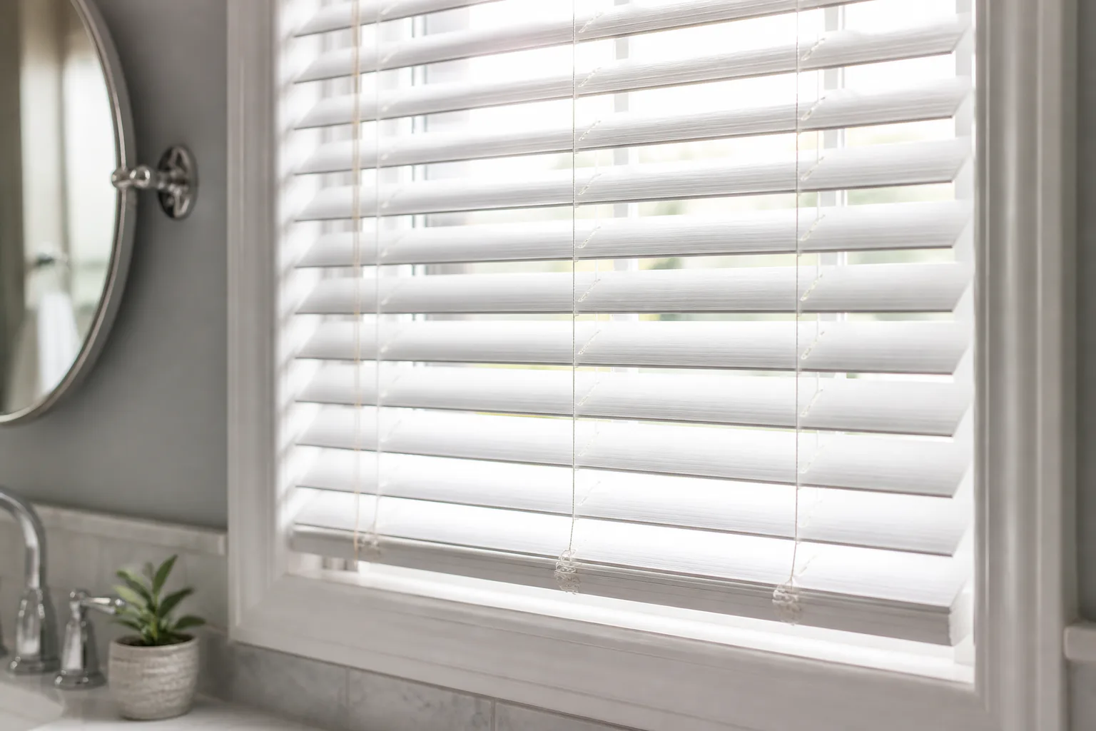 White window blinds in bathroom