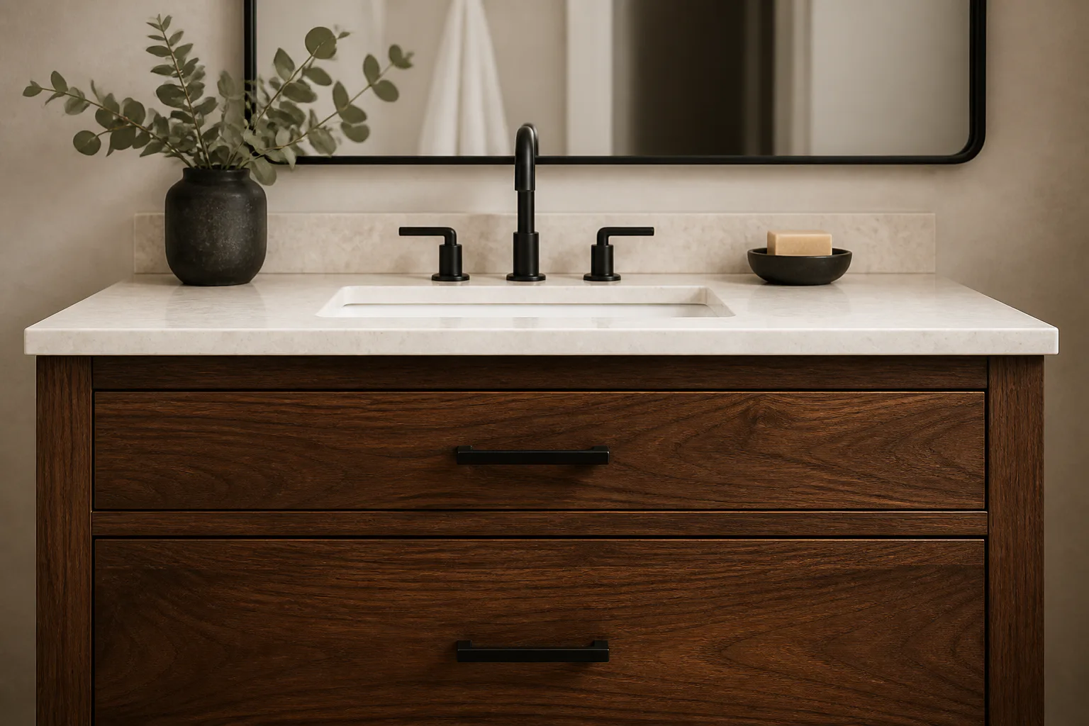 Modern wood bathroom vanity and sink