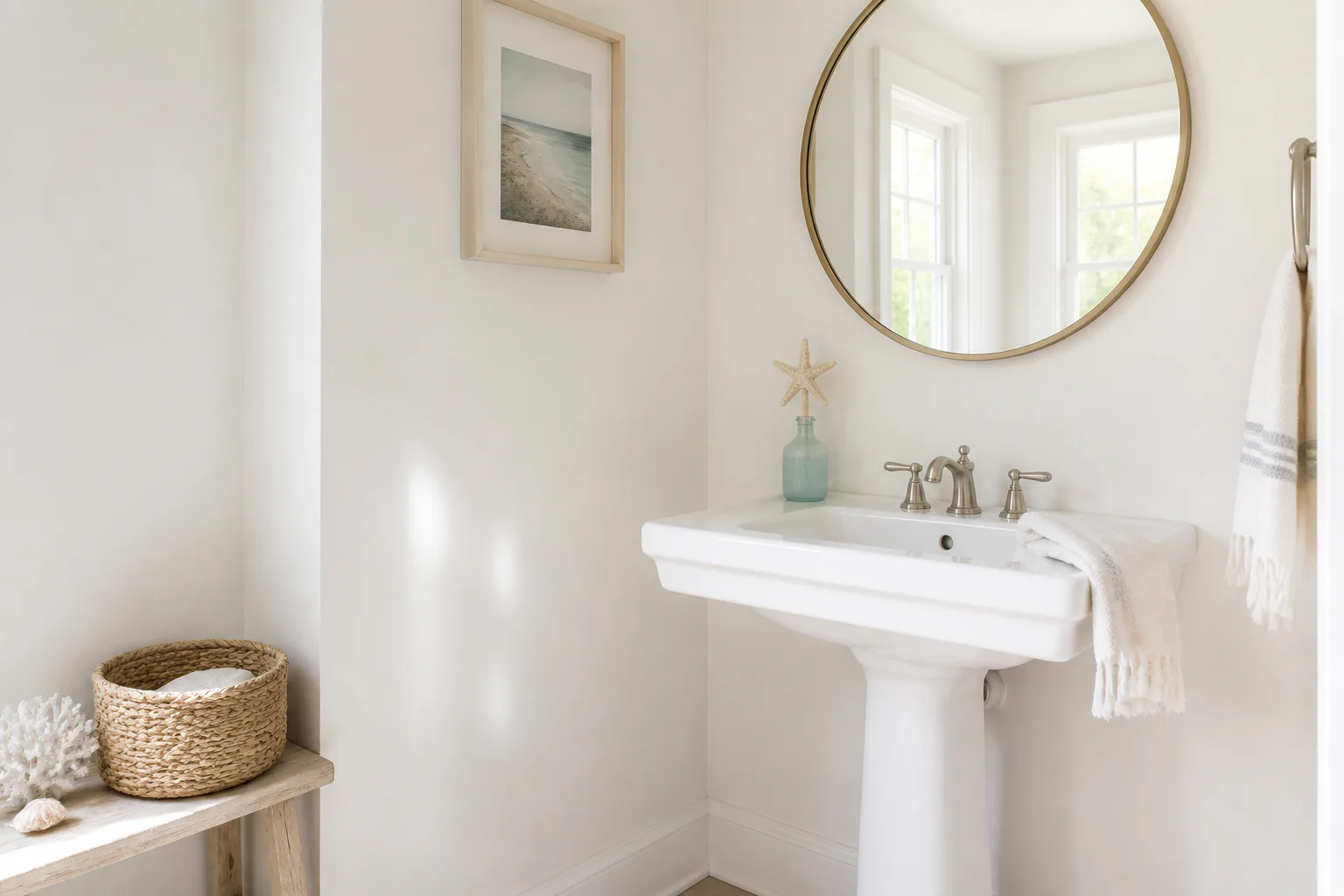 Bright minimalist bathroom with pedestal sink