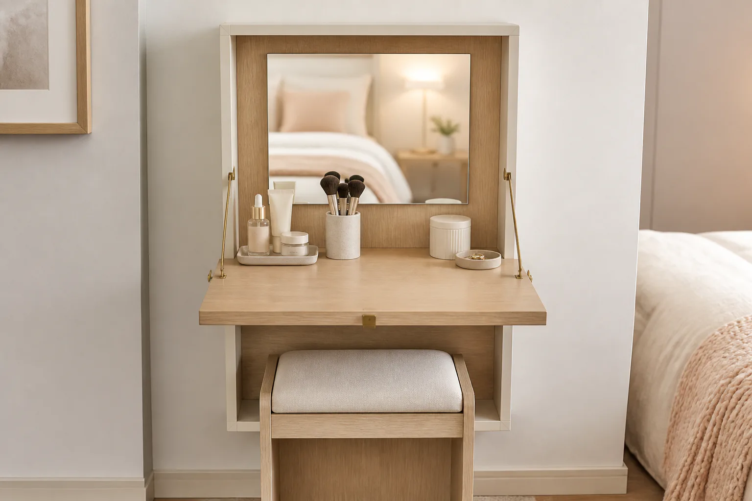 Minimalist bedroom vanity with mirror