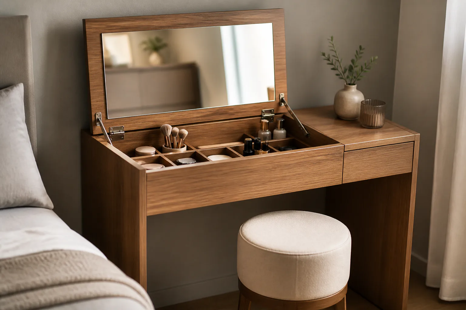 Wood vanity table with mirror