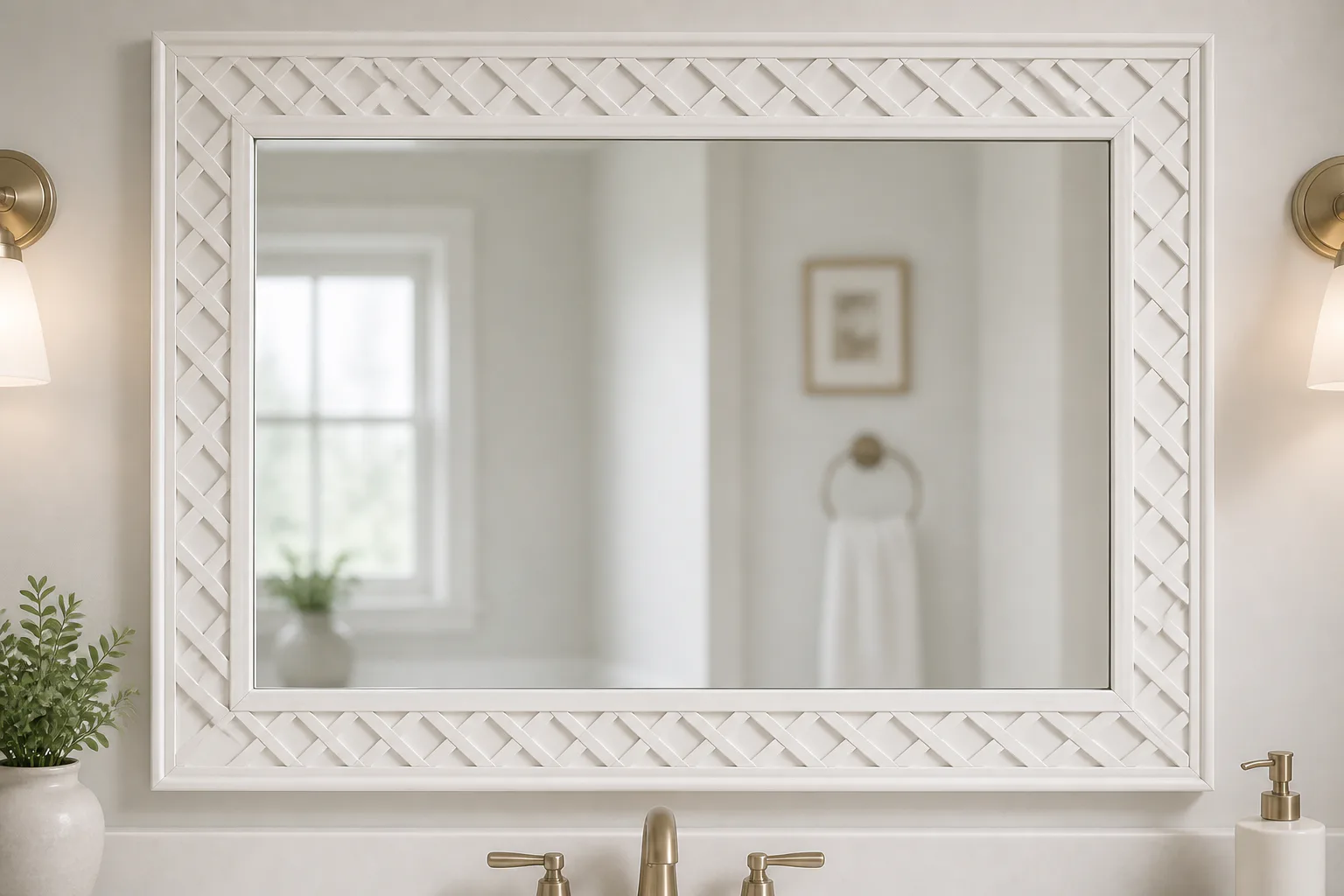 White framed bathroom mirror