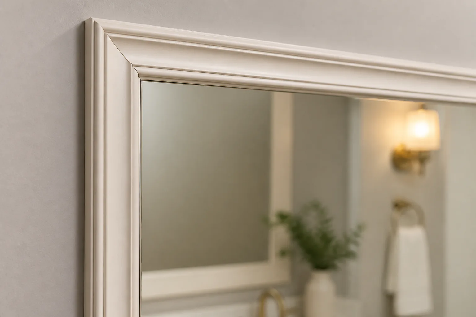 Close-up of framed bathroom mirror