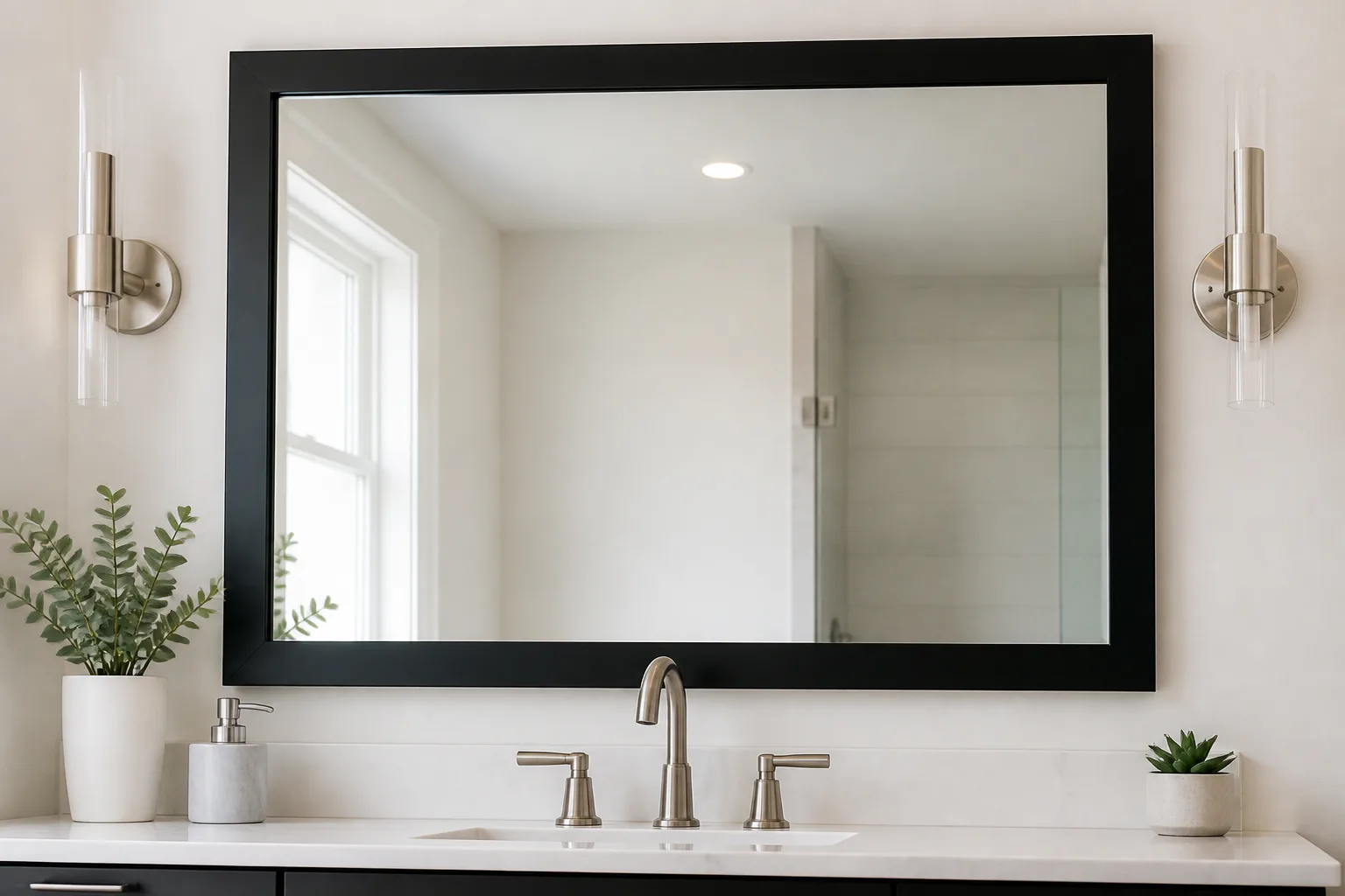 Modern bathroom mirror and sink