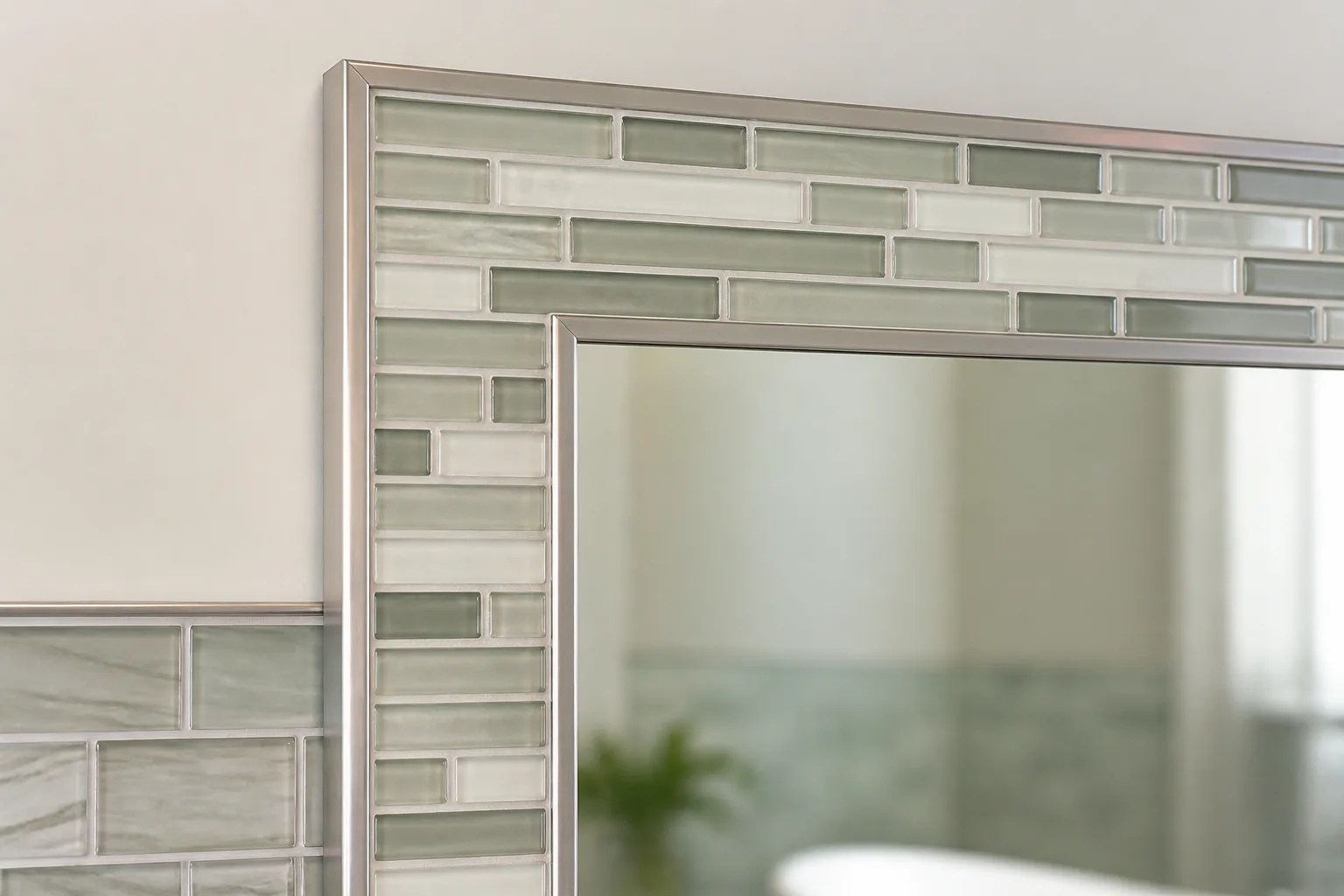 Framed bathroom mirror with tile border