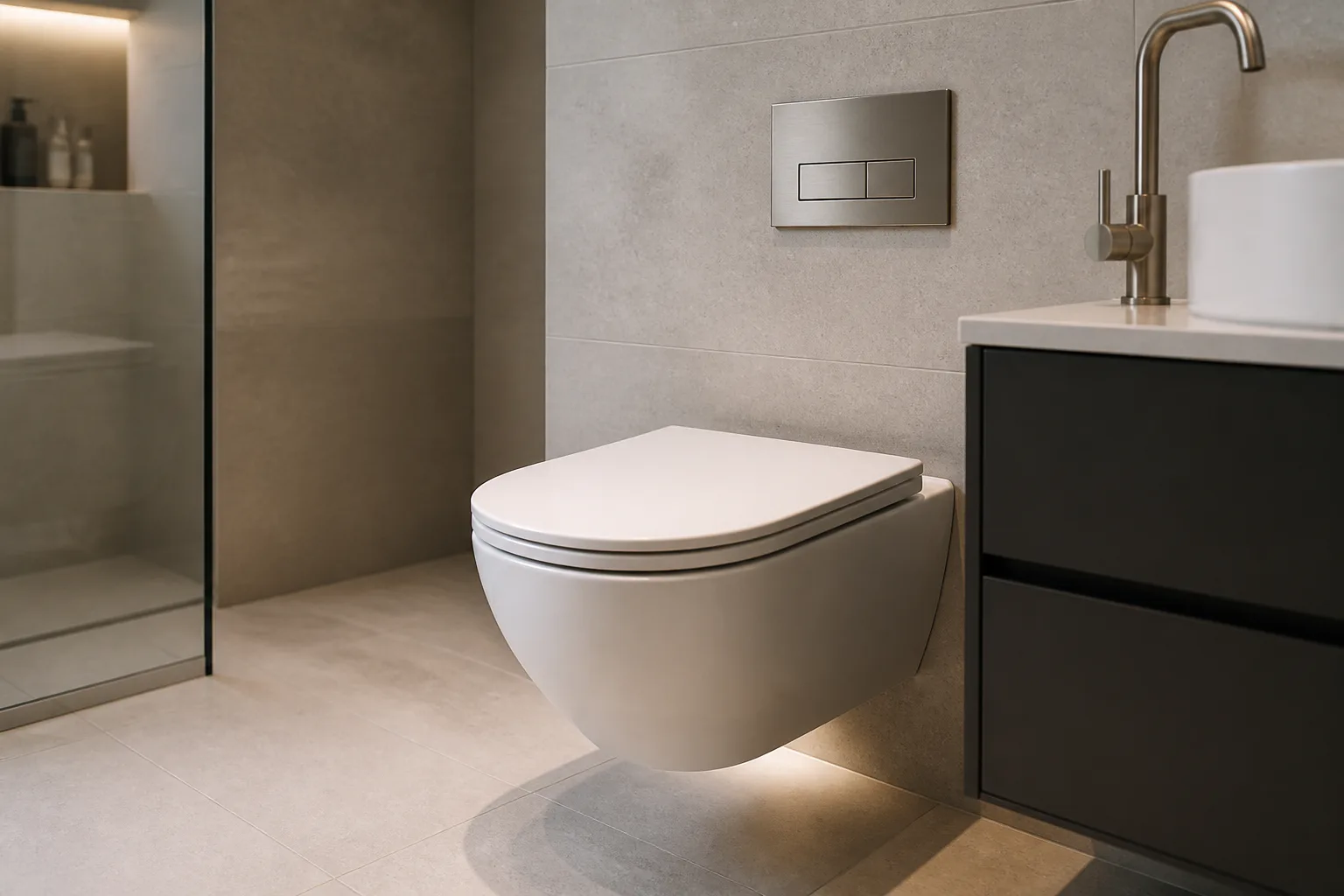 Modern wall-mounted toilet in bathroom