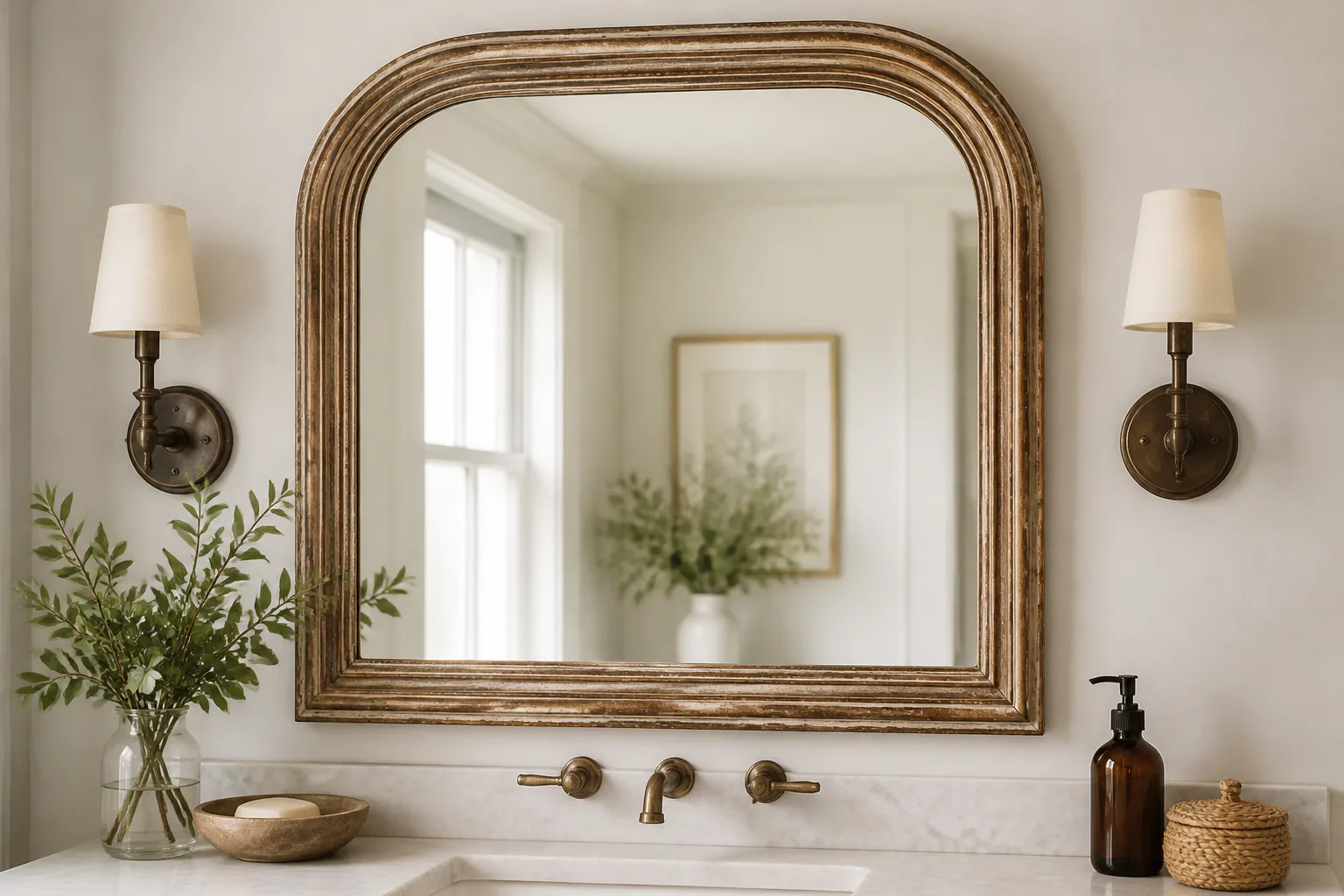 Rustic bathroom mirror above sink
