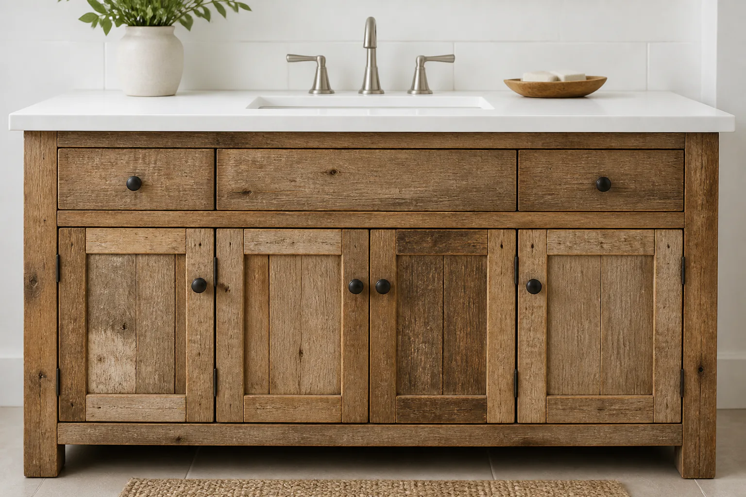 Rustic wooden bathroom vanity