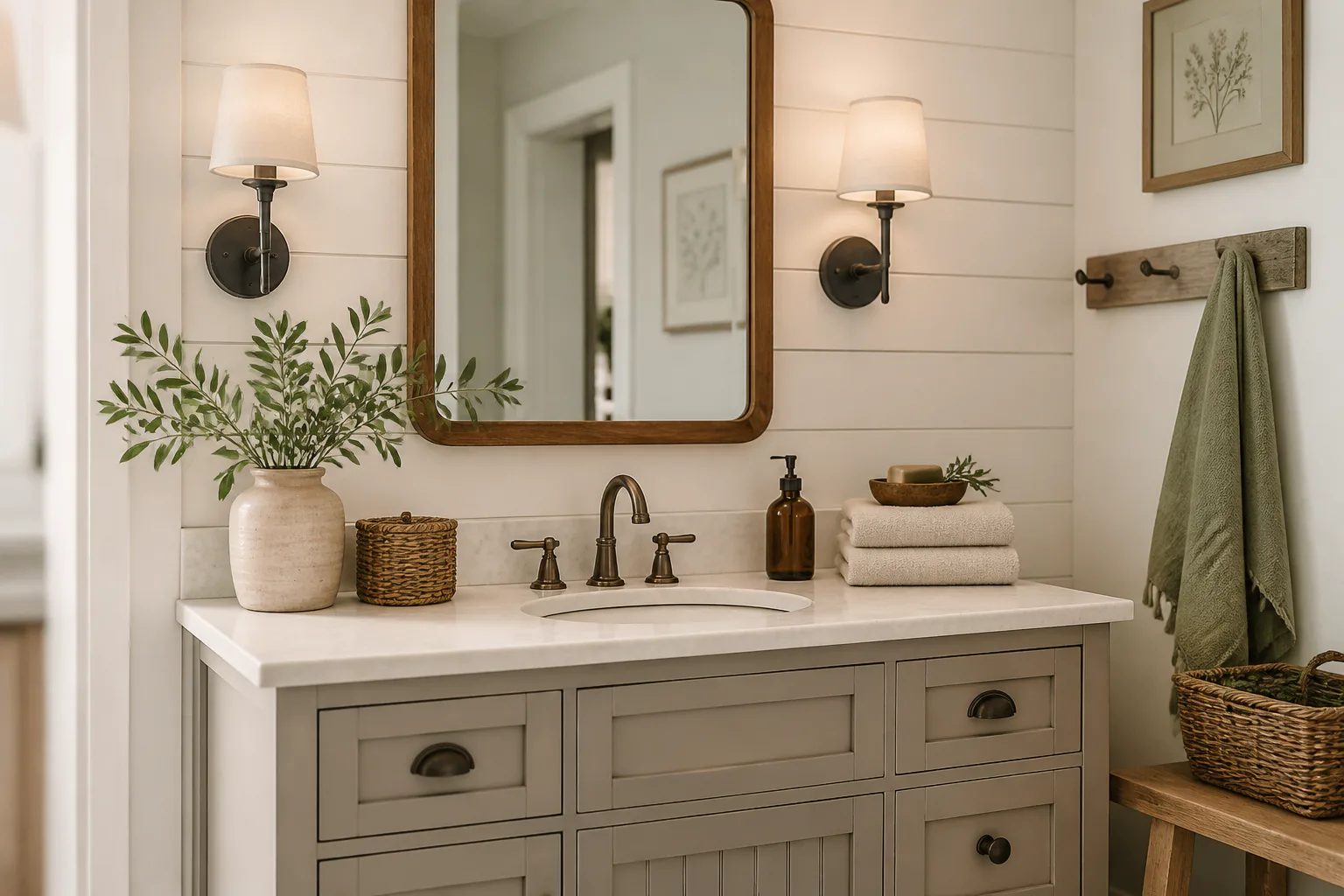 Farmhouse bathroom vanity with mirror