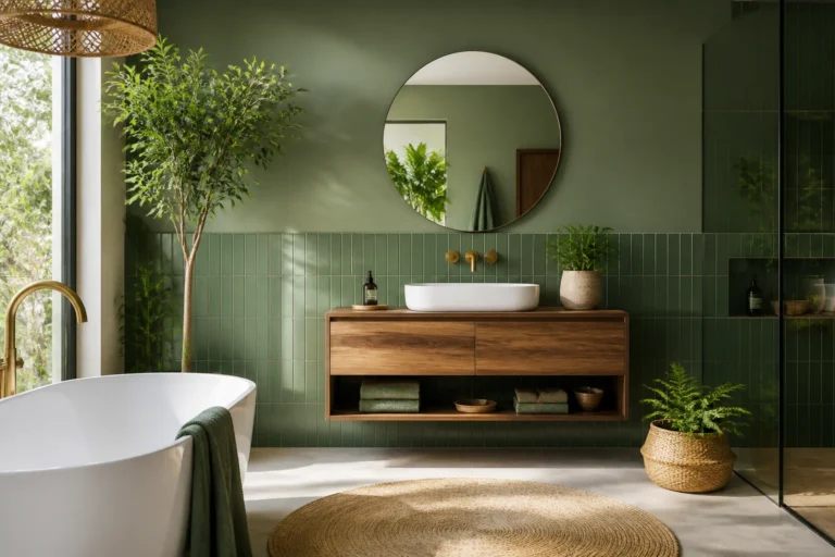 Green spa-style bathroom interior