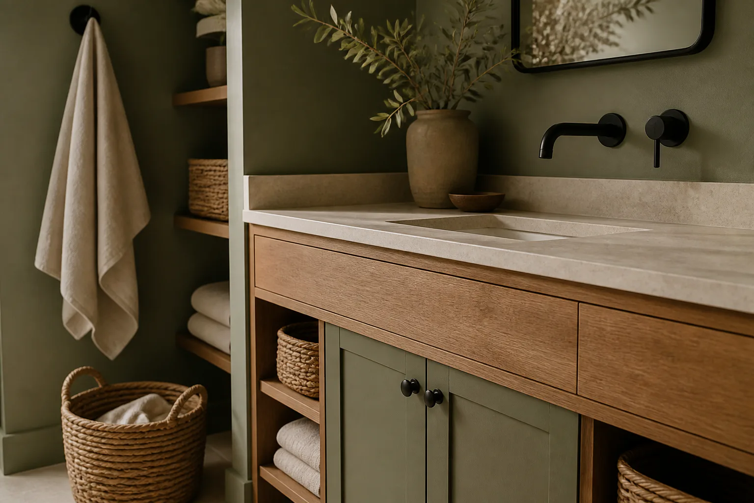 Modern green bathroom vanity