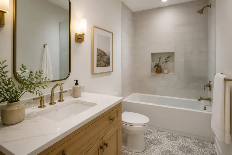 Modern bathroom with tub and vanity
