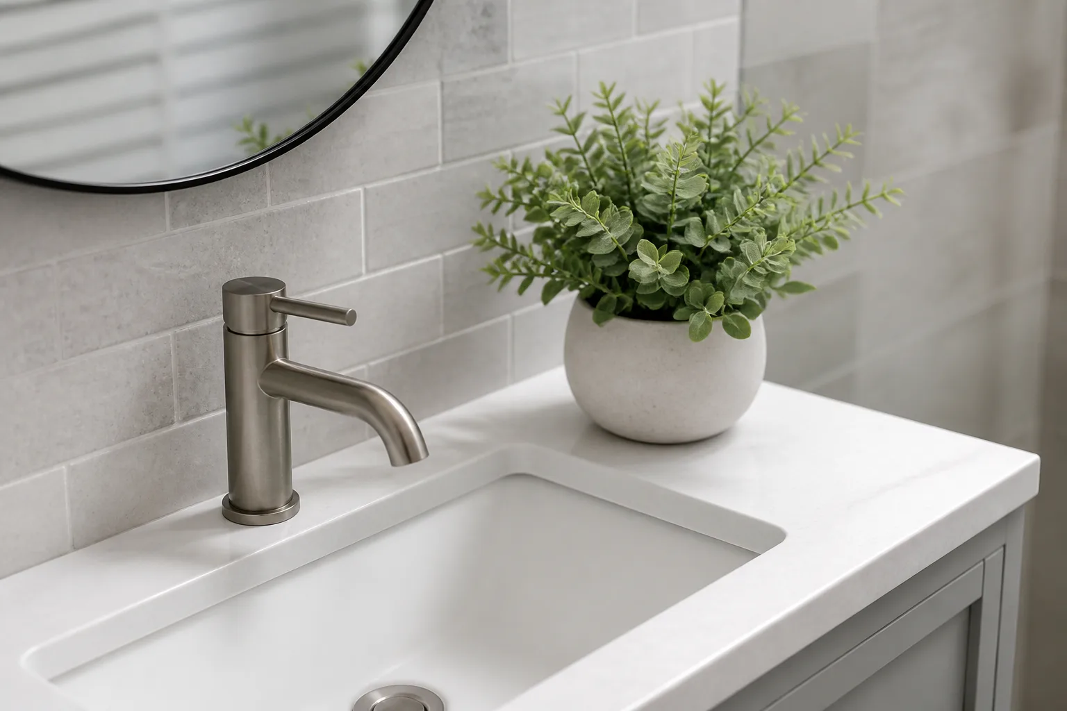 Modern bathroom sink with plant