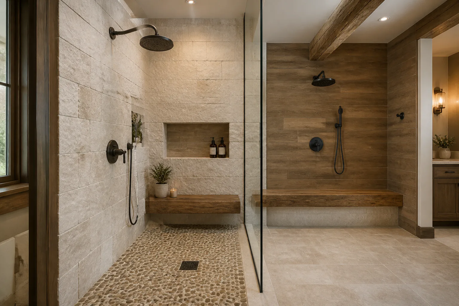 Modern walk-in tiled shower