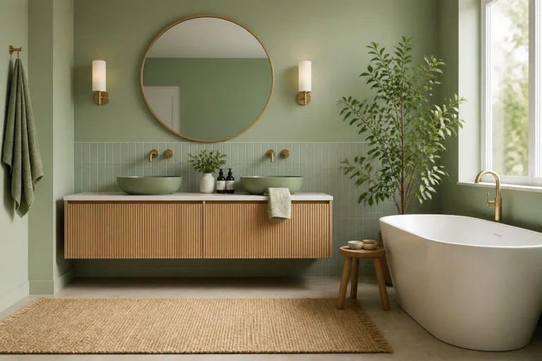 Modern green bathroom with tub