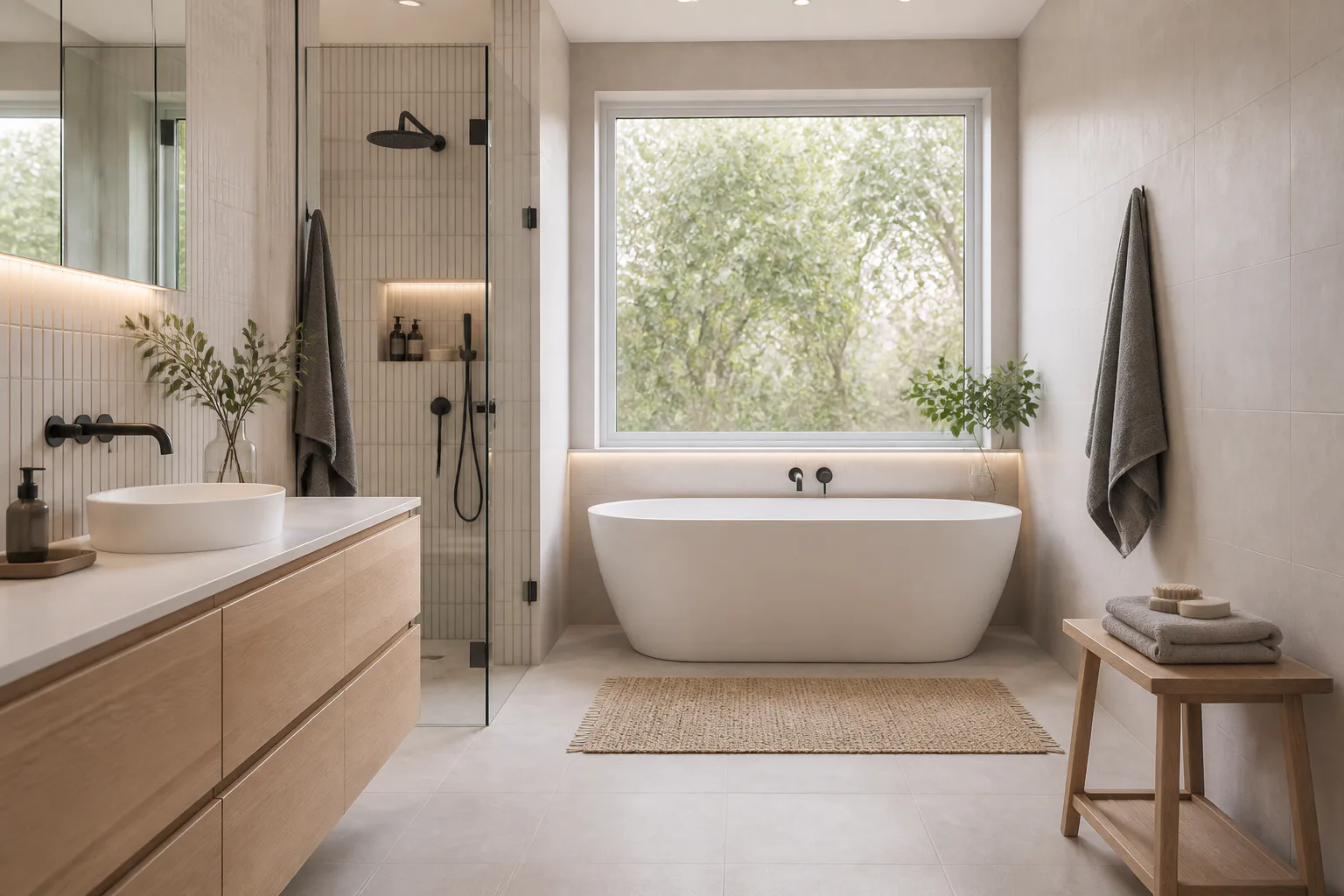 Modern bathroom with tub and shower