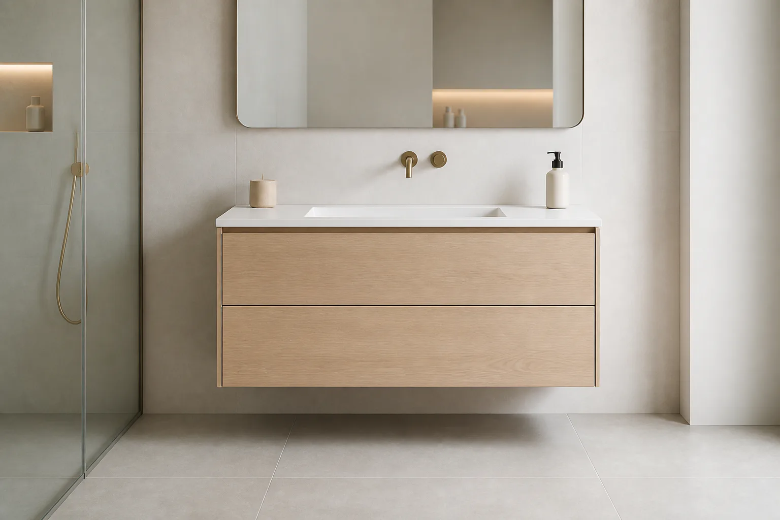 Minimalist bathroom vanity and mirror