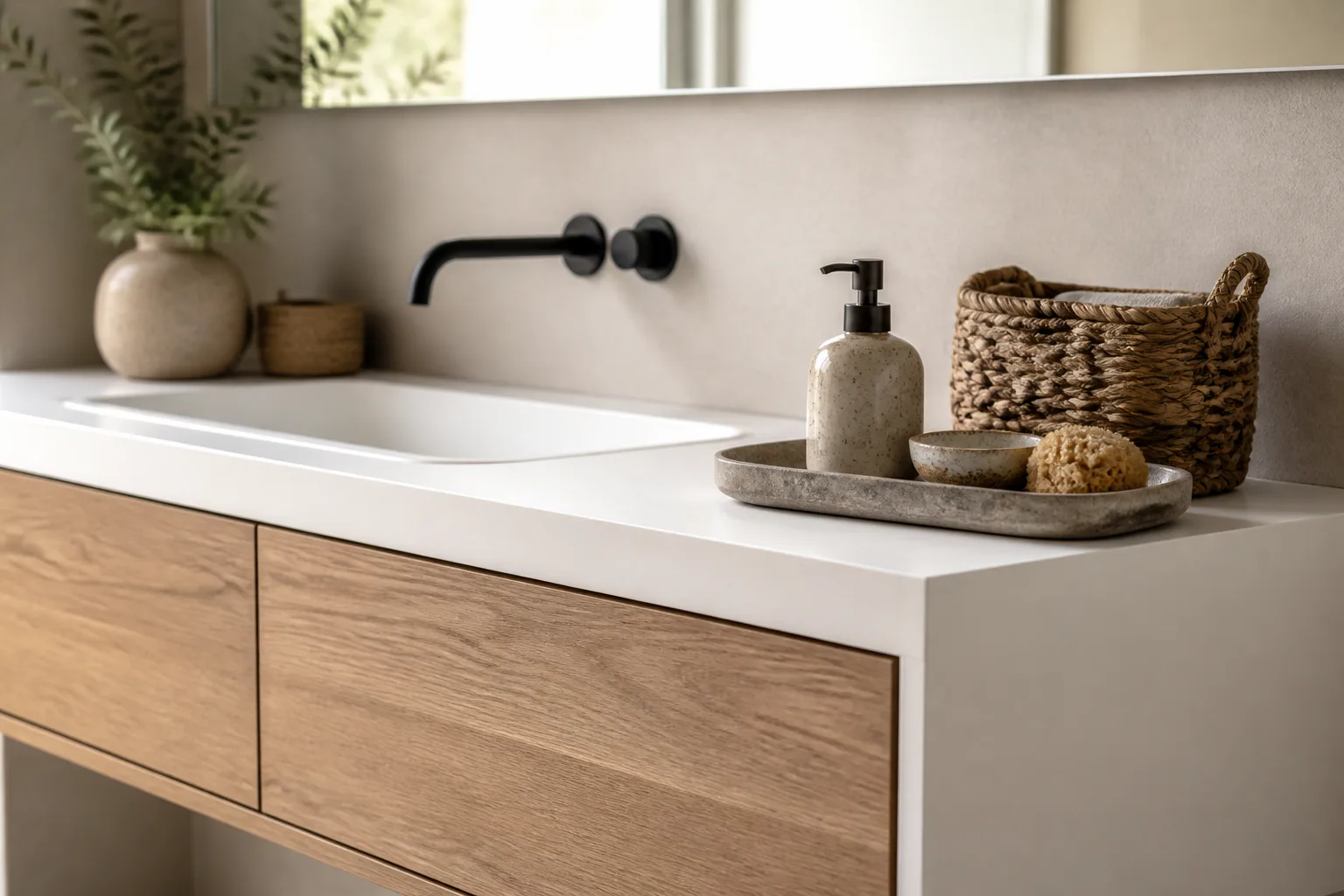 Modern bathroom vanity with sink decor
