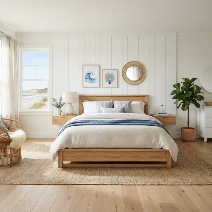 Crisp White Slipcovered Bed Frame - coastal bedroom idea