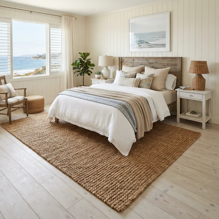 Natural Woven Jute or Sisal Area Rug - coastal bedroom idea