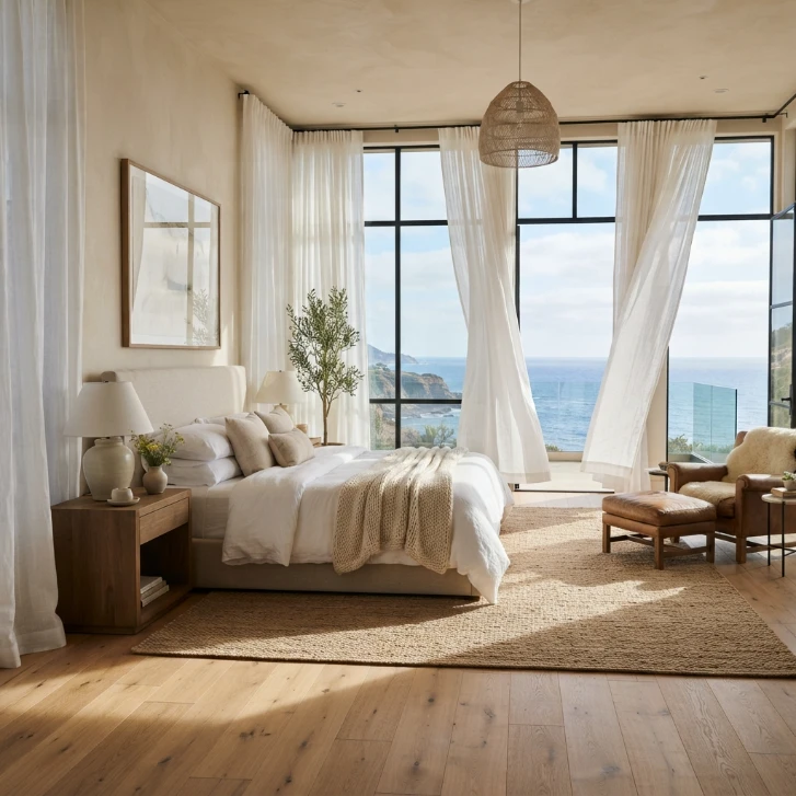 Airy Floor-to-Ceiling Sheer Linen Drapery - coastal bedroom idea